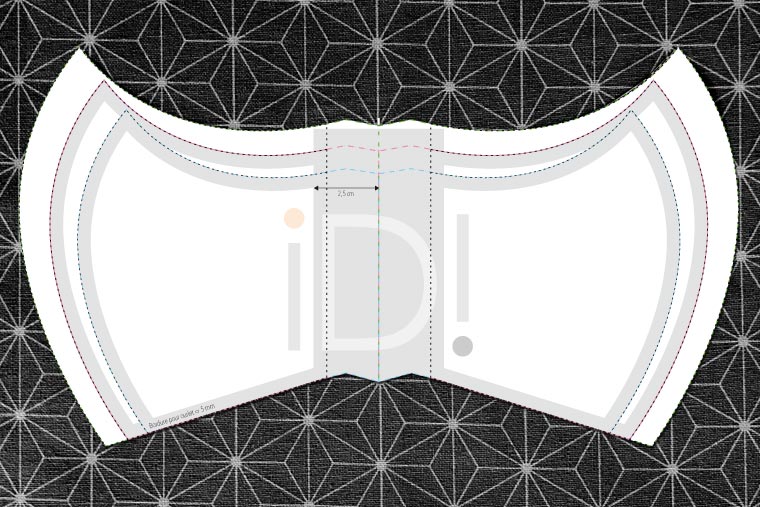 Mask template placed on a fabric