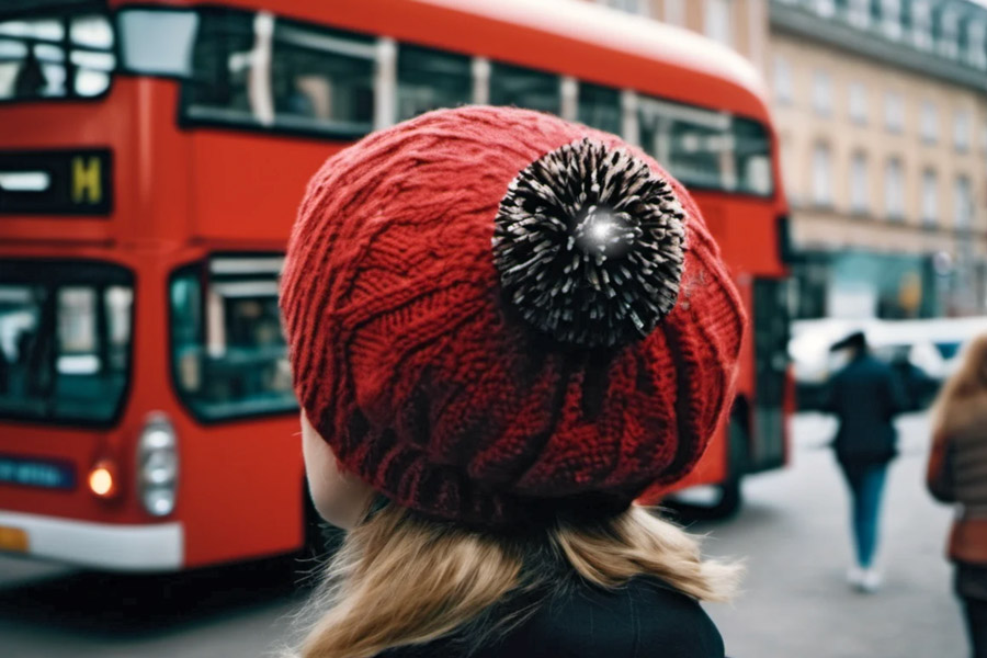 Red hat with connected pompom