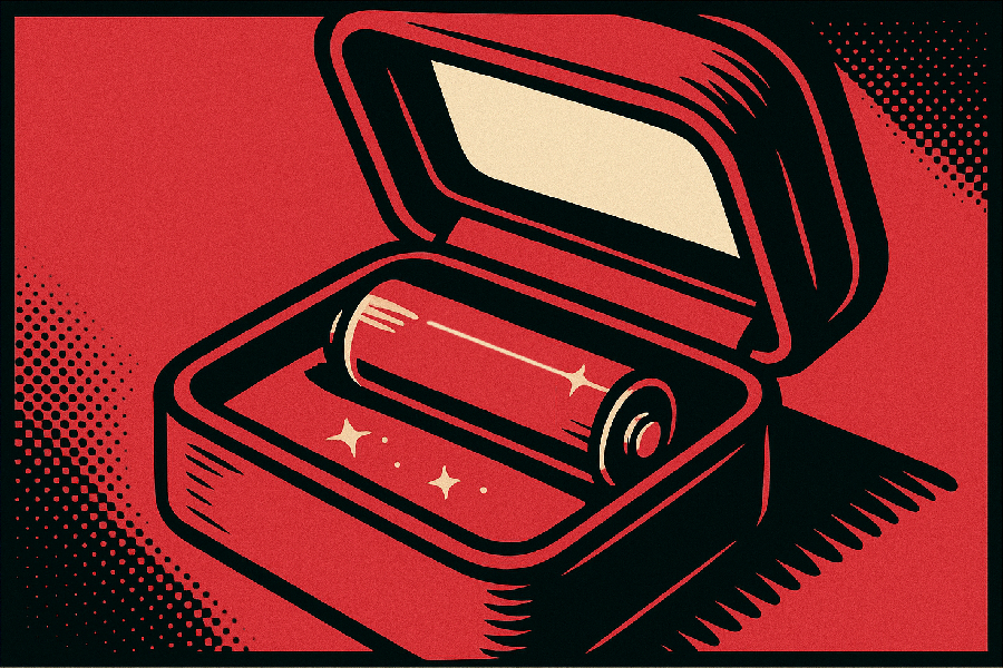 illustration de boîte à bijoux contenant une pile rechargeable