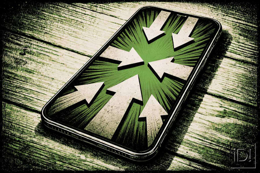 Illustration of a green iPhone with navigation arrows at the edge of the screen