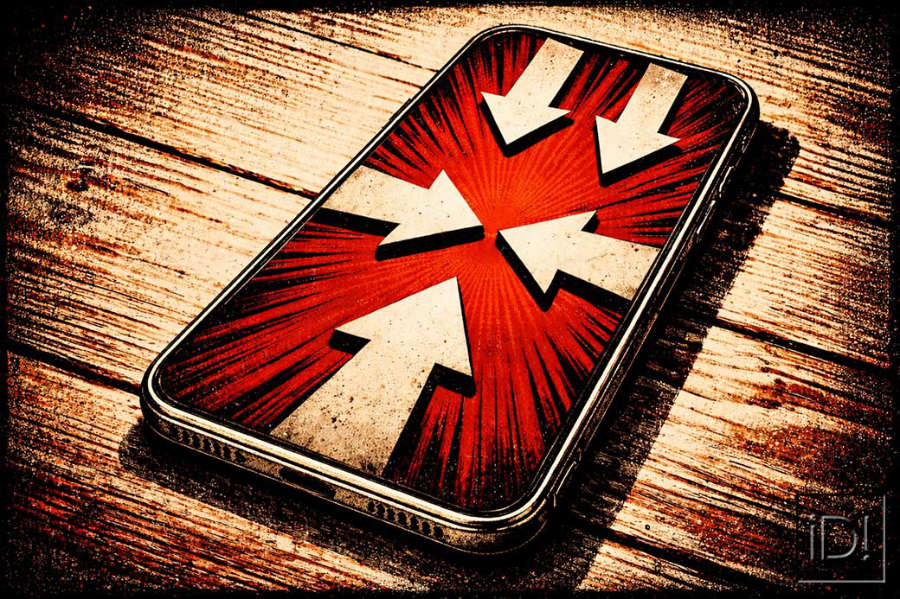 Illustration d’Iphone en rouge avec flèches de navigation en bord d ‘écran